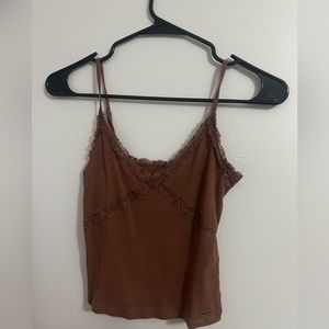Hollister brown tank top with lace
